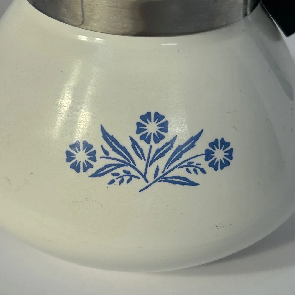 Corning Ware 6 Cup Coffee Pot Perculator‎ White Blue Floral Handle
